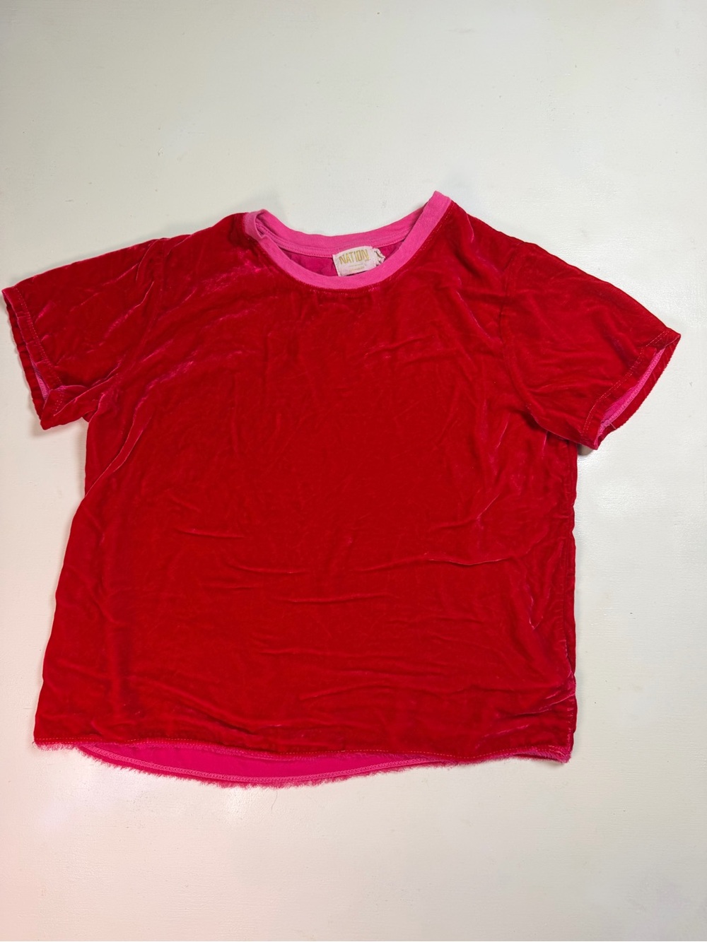 Anthropology Short-Sleeve Tee in Red with Pink Trim‎